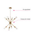 Ver imagem 4 de Lustre Pendente Sputnik Dourado para 8 Lâmpadas Moderno Luxo Inl73