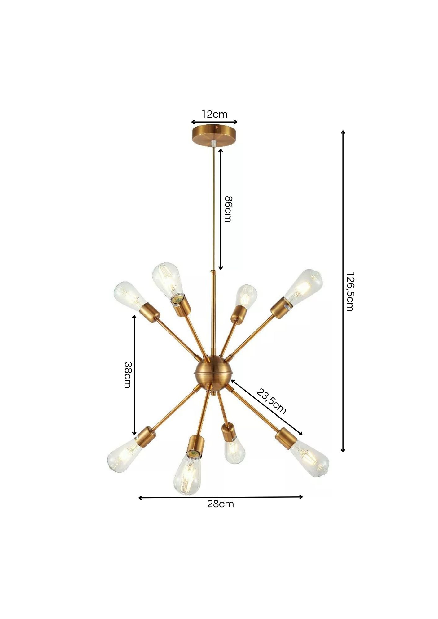 Lustre Pendente Sputnik Dourado para 8 Lâmpadas Moderno Luxo Inl73 - 3