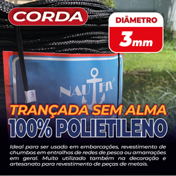 Corda Trançada Pe Virgem S/alma C/aprox. 520 Metros - Preto 3mm - 2