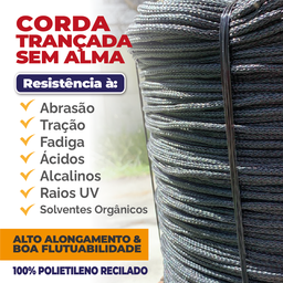 Corda Trançada Pe Virgem S/alma C/aprox. 520 Metros - Preto 3mm - 3