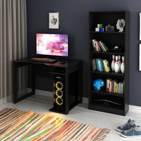 Kit Gamer com Mesa e Armário Multiuso Preto - Tecno