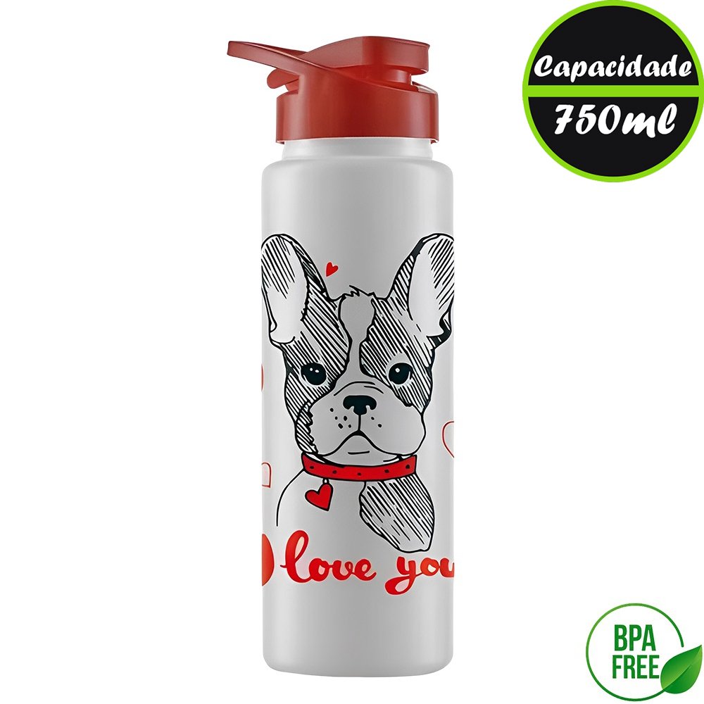 Garrafa Squeeze Sport Plástica Dog Love You 750ml - 7