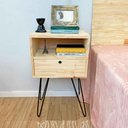 Ver imagem 1 de Mesa Lateral de Ferro e Madeira Industrial HairPin Dual Prateleira e Gaveta Natural e Preto