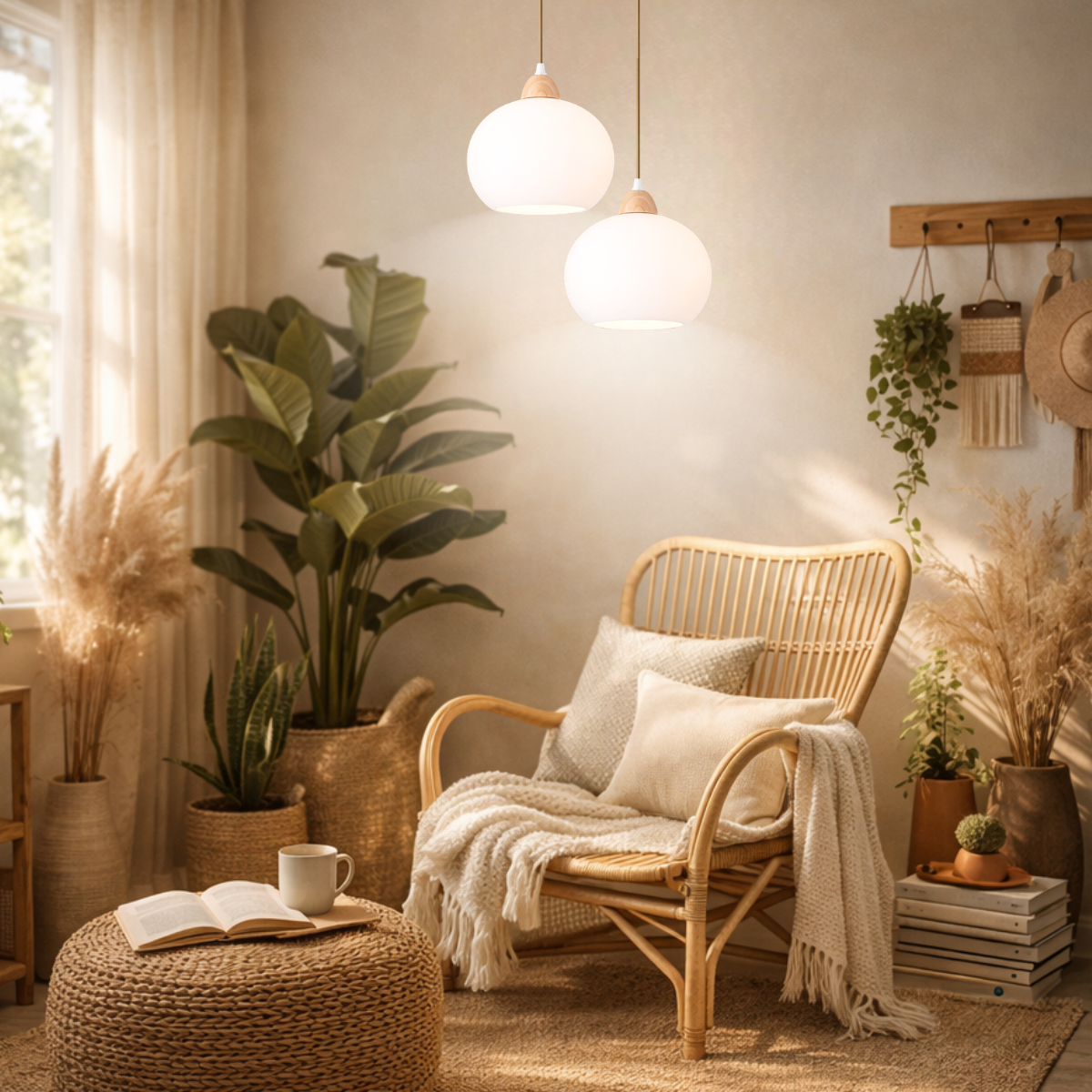 Ver mais imagens de Lustre Pendente 19cm Globo Vidro Branco Leitoso Madeira Luminária Teto Gimpo Kjdde-290