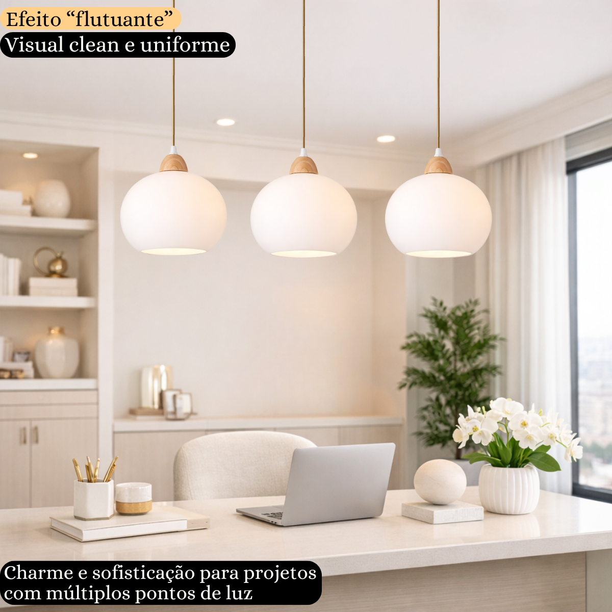 Ver imagem 4 de Lustre Pendente 19cm Globo Vidro Branco Leitoso Madeira Luminária Teto Gimpo Kjdde-290