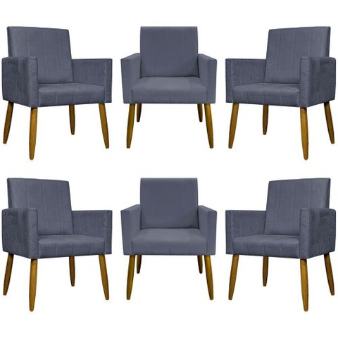 Kit 6 Poltronas Decorativas Mari - Cinza Suede