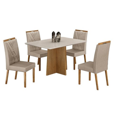 Mesa de Jantar Jade 120x80cm Cinamomo Off White com 4 Cadeiras Lara Veludo Bege - Valdemóveis