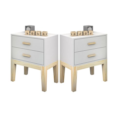 Kit 2 Mesinha de Cabeceira Infantil Moderna Gavetas Pes de Madeira Maciça para Decoração