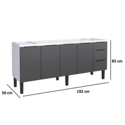 Gabinete Armário Cozinha Jupter Cozimax 2.00 Mt 100% Aço P/ Pia -Balção 200 cm -4 Portas- 3 Gavetas  - 2