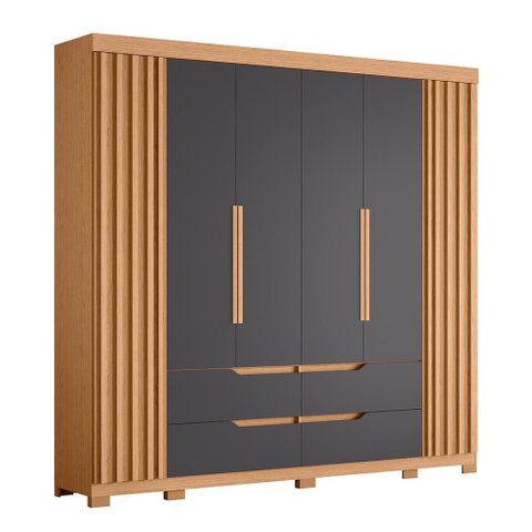 Guarda Roupa Casal Doble 6 Portas e 4 Gavetas Freijó/Titanium - Móveis Albatroz