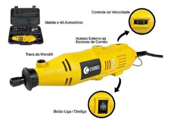 Micro Retífica Com 40 Acessórios E Maleta Charbs - 220V - 3