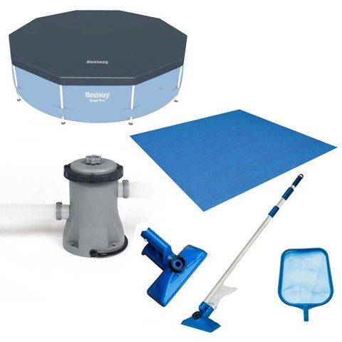 Kit Filtro 1.250 Litros/Hora 220v + Capa 305 Estrutural + Forro + Kit Limpeza Bestway