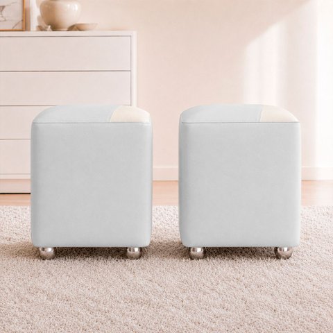 Kit 2 Puffs Decorativos Urban Corino para Sala Quarto Hall de Entrada Compactos Assento Extra Branco