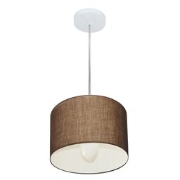 Lustre Pendente Cilíndrico Vivare Md-4201 Cúpula em Tecido 25x25cm - Bivolt - Café - Bivolt - 1