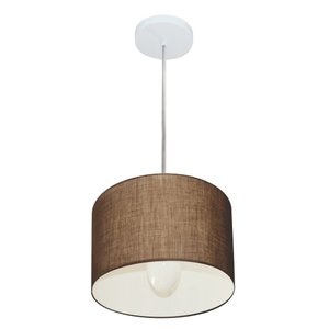 Lustre Pendente Cilíndrico Vivare Md-4201 Cúpula em Tecido 25x25cm - Bivolt - Café - Bivolt