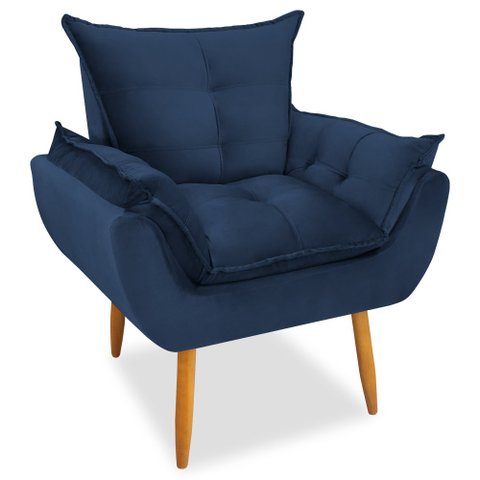 Poltrona Decorativa Opala Pés Palito Veludo Azul Marinho Chamby Móveis