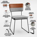 Ver imagem 4 de Cadeira Estofada Sala De Jantar Base Aço Allana L02 Faixa Couríssimo Camel Linho Cinza - Lyam