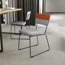 Ver imagem 2 de Cadeira Estofada Sala De Jantar Base Aço Allana L02 Faixa Couríssimo Camel Linho Cinza - Lyam