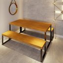 Ver imagem 1 de Conjunto Mesa Industrial Bernardo 2,50m Ferragem Preta com 2 Bancos Industrial Bernardo