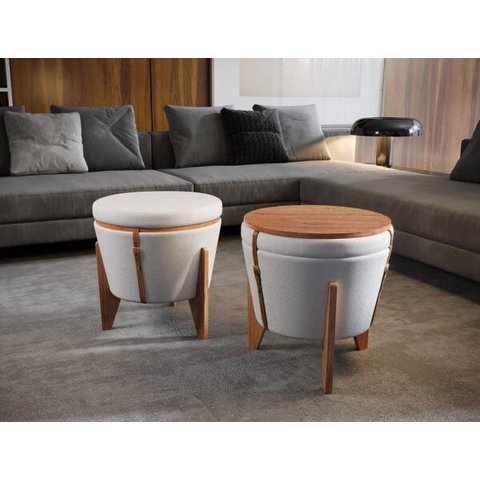 Puff Decorativo Baú Flex Tampo para Mesa Centro Linho Claro