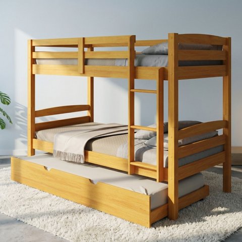 Cama Treliche Solteiro Madeira Maciça Auxiliar com Proteção:Mel