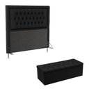 Ver imagem 1 de Kit Cabeceira Estofada Decorativa Pegasus e Calçadeira Sagitarius 160 Para Cama Queen Sued Preto Ara