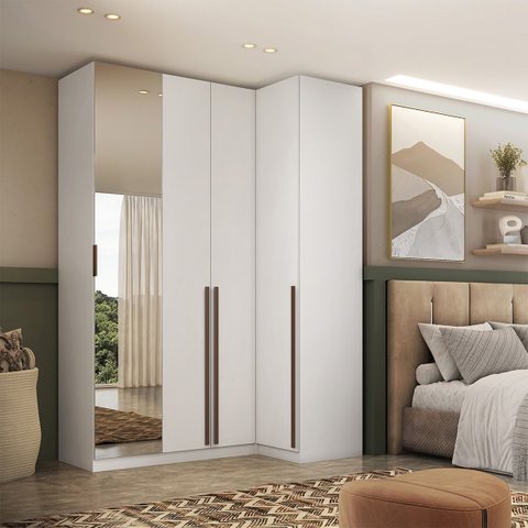 Guarda Roupa de Canto Reto 4 Portas Espelho Altezza Trend Belmax:branco