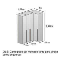 Guarda Roupa de Canto Reto 4 Portas Espelho Altezza Trend Belmax:branco - 3