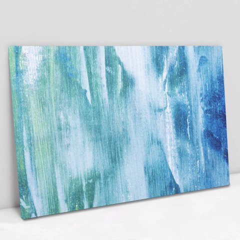 Quadro Decorativo em Canvas Abstrato Pincelada Azul Claro TaColado Borda Infinita 90 x 60cm