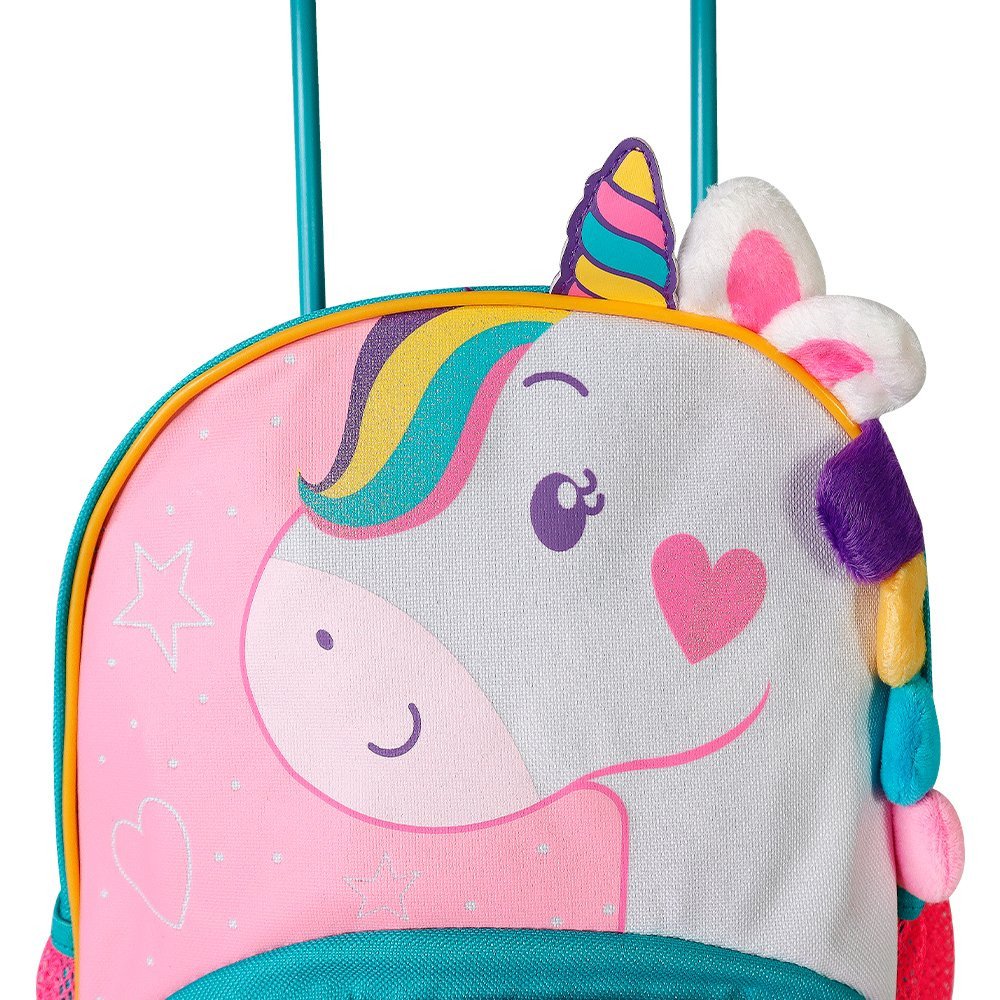 Mochila Escolar Unicórnio Rosa Infantil com Rodinhas - 6