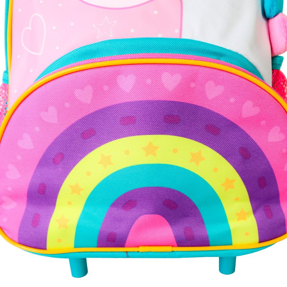 Mochila Escolar Unicórnio Rosa Infantil com Rodinhas - 5