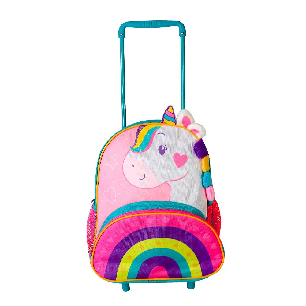 Mochila Escolar Unicórnio Rosa Infantil com Rodinhas - 3