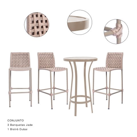 Conjunto para Área com 03 Banquetas Jade e 01 Bistro Dubai