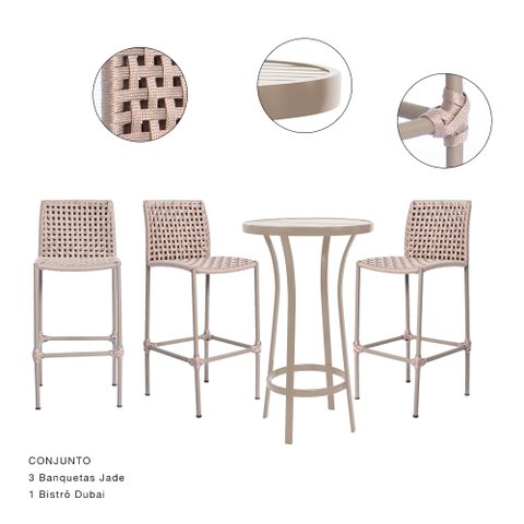 CONJUNTO PARA ÁREA COM 03 BANQUETAS JADE E 01 BISTRO DUBAI