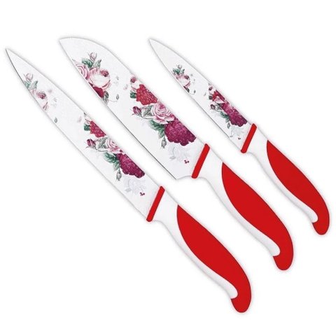 Jogo de Facas Decoradas Aço Inox 3 Peças Utensilios Cozinha