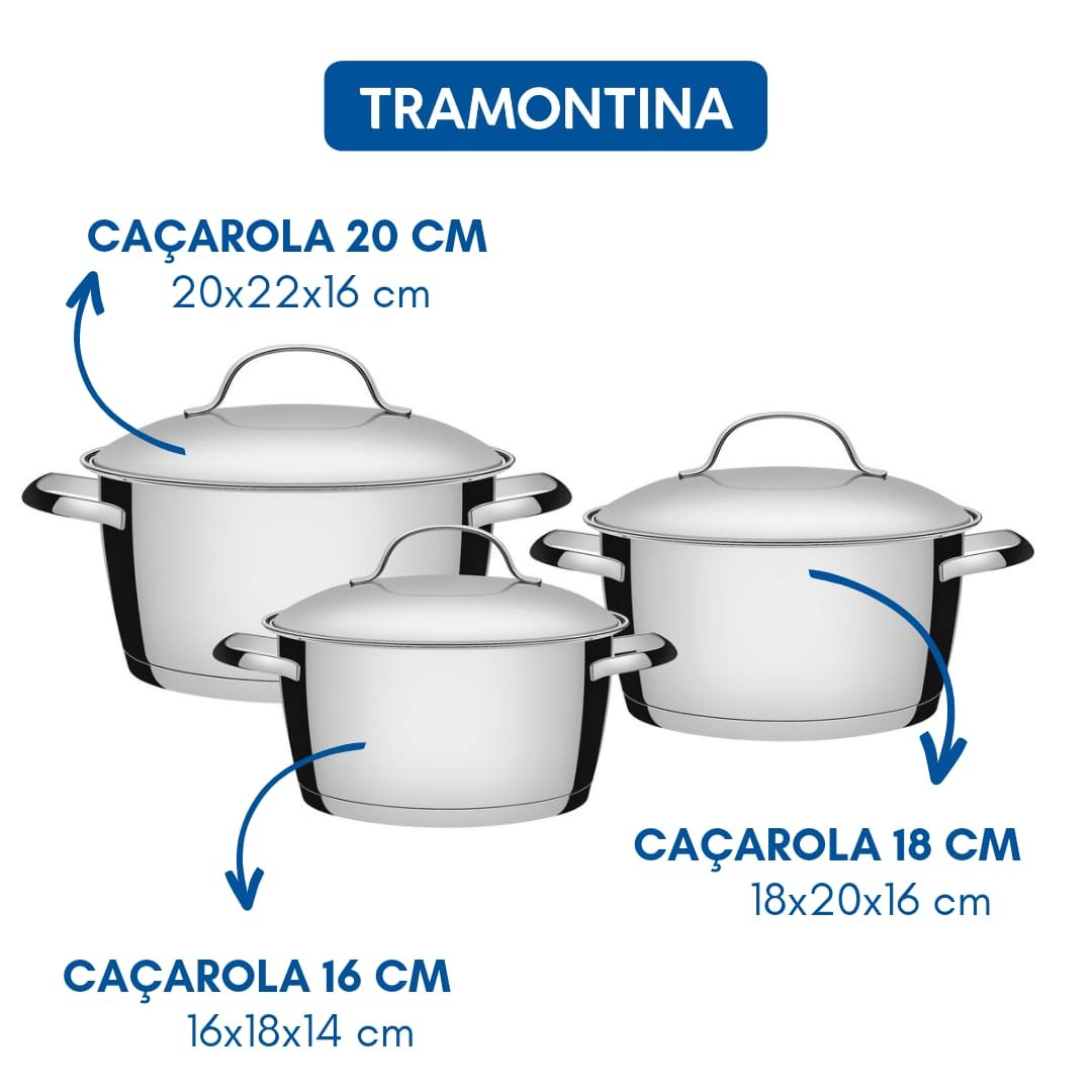 Jogo 3 Panelas Inox Indução Fundo Triplo Tramontina Allegra - 2