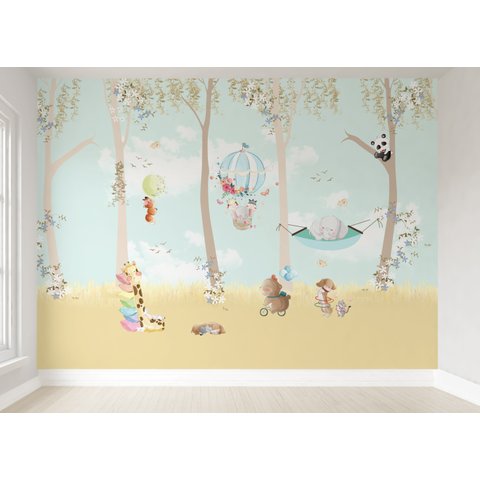 Papel de parede safári animal menina para quarto de bebê M² PP23