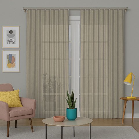 Cortina Gaze de Linho Flamê Basic 3,00x2,70m para Trilho Suíço Sala e Quarto:Bege