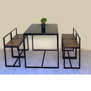 Ver imagem 1 de Conjunto Mesa 4 Cadeiras Pequena Madeira Imbuia Industrial Black Box