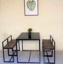 Ver imagem 3 de Conjunto Mesa 4 Cadeiras Pequena Madeira Imbuia Industrial Black Box