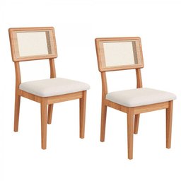 Conjunto 02 Cadeiras de Jantar com Assento Estofado e Encosto com Tela Palhinha Ca35 Dalla Costa - 1