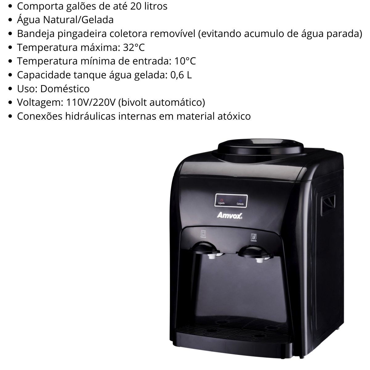 Bebedouro de Água Gelada e Natural Amvox Abb 240 Black (bivolt) - 3