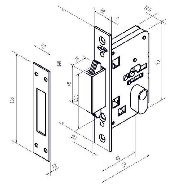 Fechadura Porta Correr 2441 Quadrada Externa Polida - 4