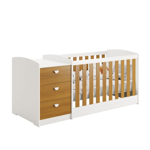 Berço Multifuncional 3 em 1 Atlanta - Reller:branco Acetinado/savana