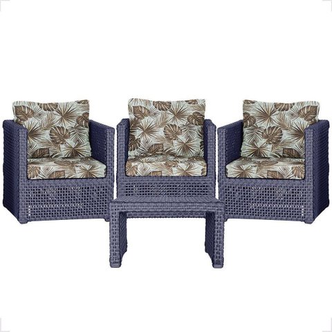 Mesa e 3 Poltronas Madri Corda Náutica Estofado 6 Trama Azul