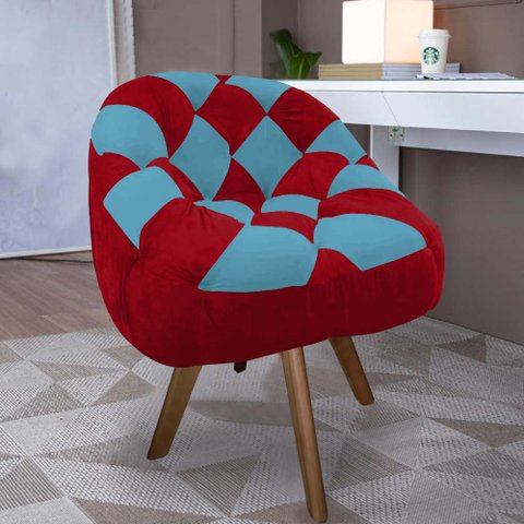 Poltrona Paloma Escritório Sala Giratória Madeira Suede Vermelho e Suede Azul Turquesa - Dominic Dec