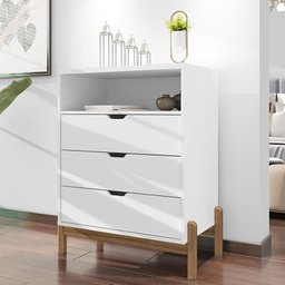 Cômoda Quarto Antares 3 Gavetas com Pés de Madeira Maciça Branco - 1