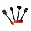 Ver imagem 1 de Kit 4 Utensílios De Silicone Colher Espátula Concha Vazado Preto - Preto