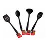 Kit 4 Utensílios De Silicone Colher Espátula Concha Vazado Preto - Preto - 1