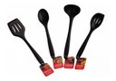 Ver imagem 1 de Kit 4 Utensílios De Silicone Colher Espátula Concha Vazado Preto - Preto